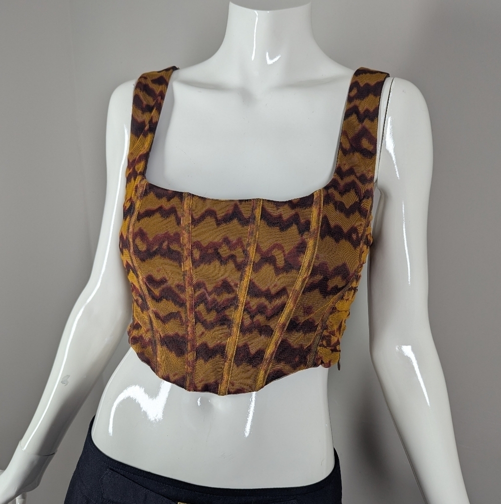 Zara Brown Abstract Corset Crop Top | Structured Bustier | Y2K Trend | S